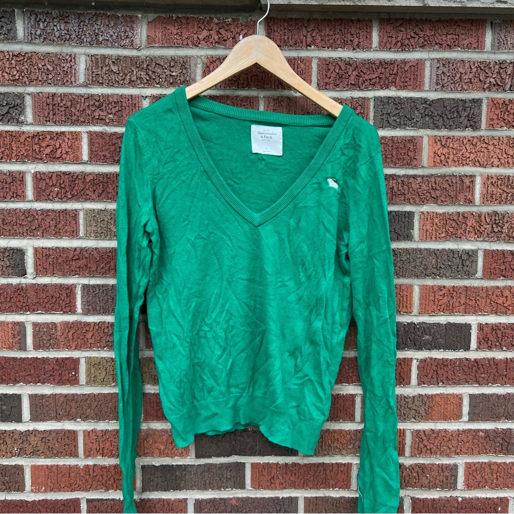 Abercrombie & Fitch Kelly Green V Neck Pullover Sweater